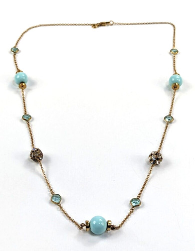 J. Crew Gold Tone Bezel Set Acrylic Crystal Light Blue Station Necklace 32"