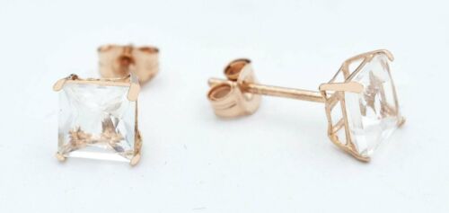GENUINE 1.60 Cts WHITE SAPPHIRES STUD EARRINGS 14k ROSE GOLD - Free Certificate - Picture 2 of 11