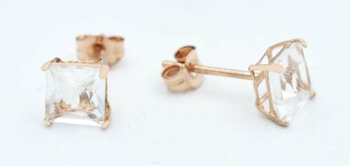 GENUINE 1.60 Cts WHITE SAPPHIRES STUD EARRINGS 14k ROSE GOLD - Free Certificate - Picture 1 of 4