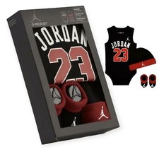 Baby Jordan 6-12 Month Boy Bodysuit, Hat and Booties Shoe Gift Box