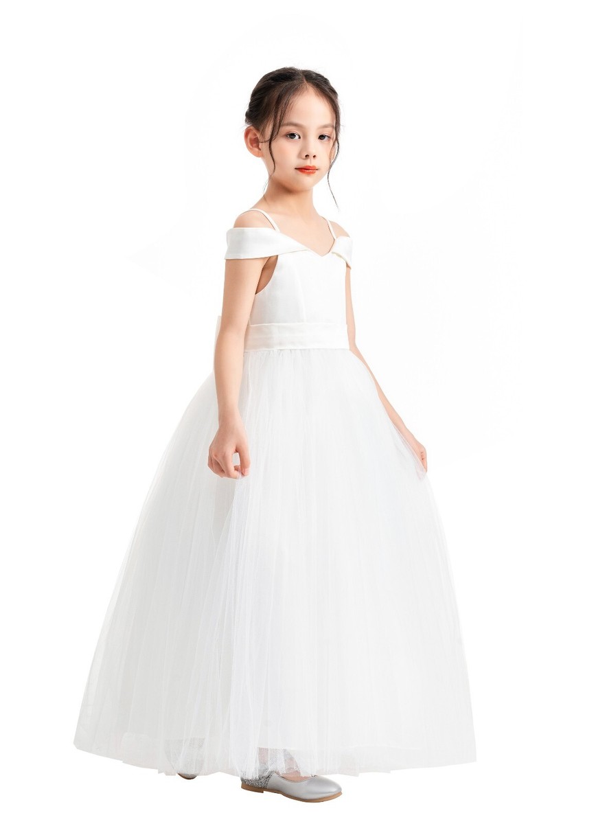 Off The Shoulder Dress Off Shoulder Satin Flower Girl Dresses Ivory Tulle  Dress | eBay