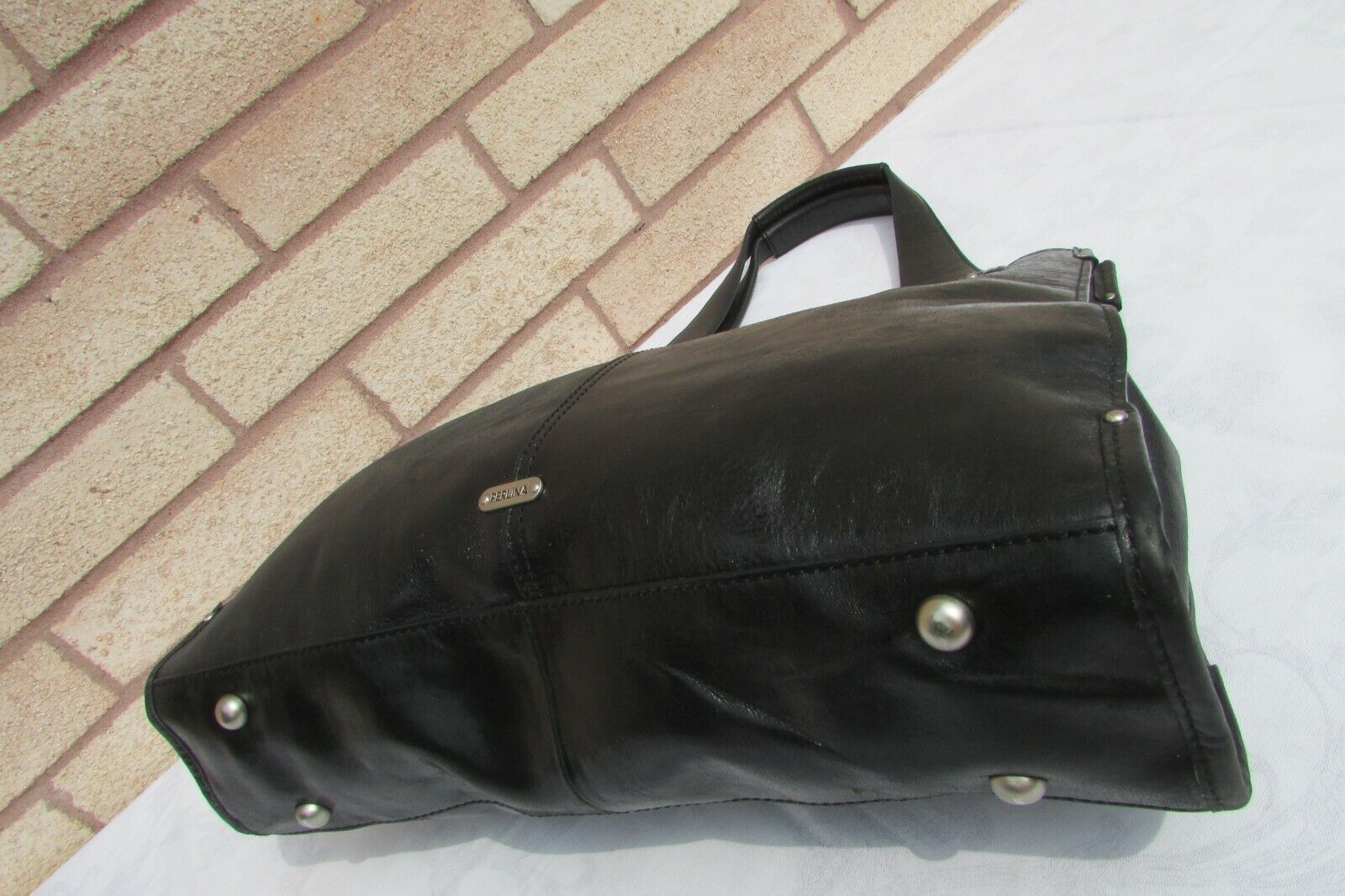 Perlina Black Glazed Leather Large Tote Shoulder … - image 8