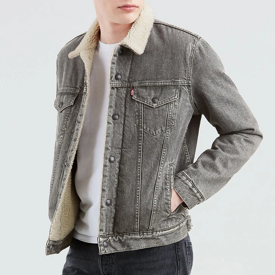 Levis Mens Denim Sherpa Lined Jean Jacket Cotton Front Pockets Vintage Fit 79129