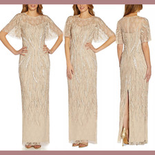 NWT $349 Adrianna Papell [ Petite 8P ]  Embellished Lace Gown in Biscotti #G1155