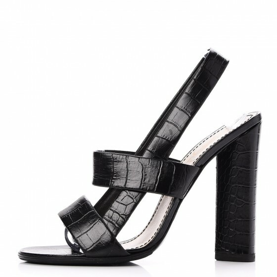 SAINT LAURENT YSL Yves Saint Laurant sandalo nero coccodrillo goffrato tacco a blocco moderno 39