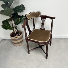 Edwardian Mahogany Scroll Arm Corner Chair with cross stretcher