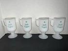 4 VTG IRISH COFFEE MILK GLASS MUGS CUPS CARAFE GOLD TRIM