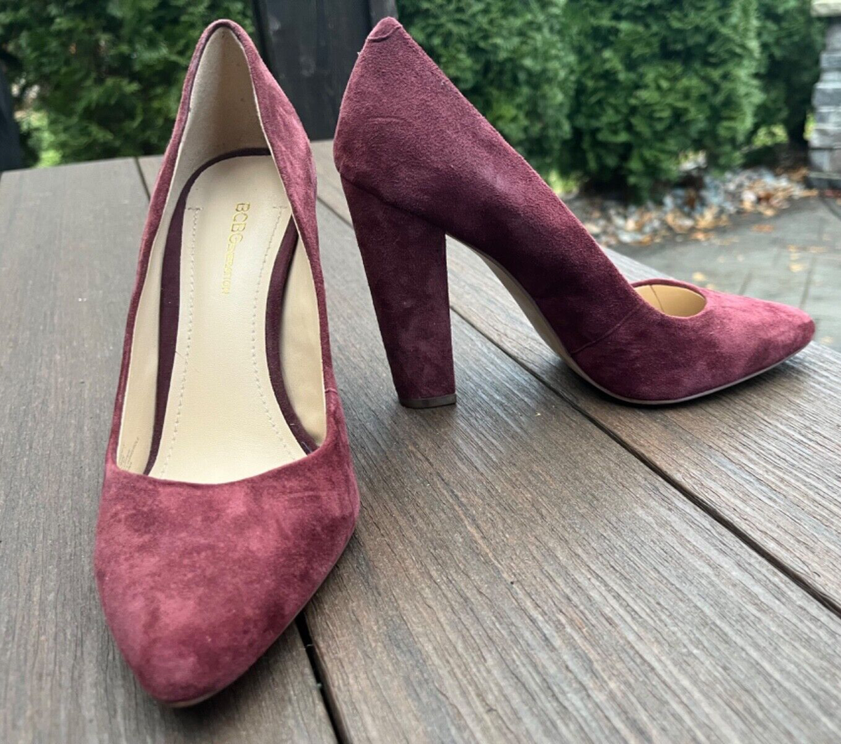 BCBGENERATION CLARICE dark red/pink genuine suede pumps block heel
