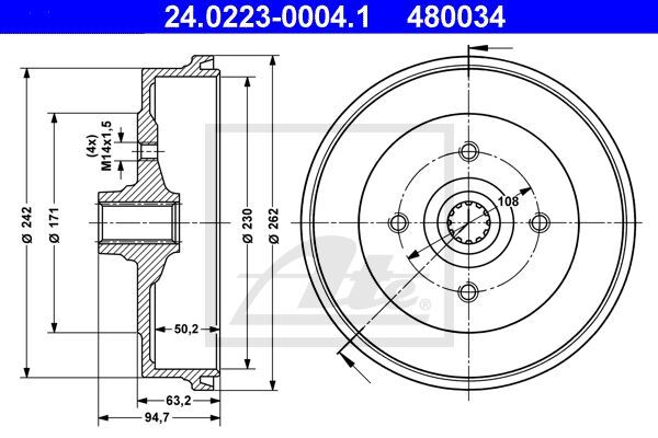 Tambour de frein arrière Porsche 924 2.0 - Kit freinage tambour fonte essieu arrière 2 pièces