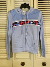 Victoria's Secret Pink Zip Up Hoodie Sweatshirt Size XS Blue Floral Dog