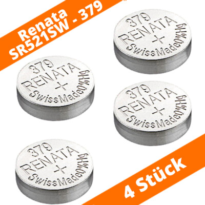 4 x Renata 379 SR521SW AG0 V379 SR63 LR521 Uhrenbatterie Silberoxid 1,55 V