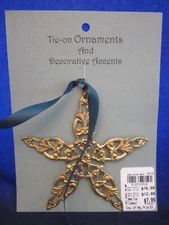 Christmas Ornament or Gift Trim Tie-On Accent Gold Tone STAR VINTAGE NEW on CARD