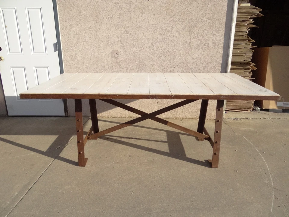 7 ft urban industrial metal wood dining room table rivet cast iron distressed B - Image 3 of 4