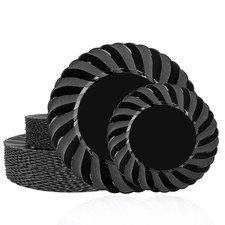 U-QE 60 Pcs Black Plastic Plates for Party   Black Plastic Disposable