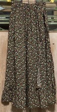 70s UNWORN VTG Handmade Maxi Skirt Prairie Ditsy Floral Elastic Waist Tie Ruffle