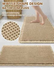 2-Pack Waffle Boho Bathroom Rugs, Non-Slip, Washable, Super Absorbent Mats