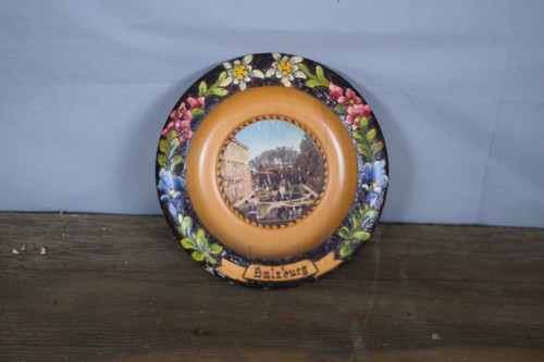 Vintage Salzburg Austria Hand Painted Wooden Souvenir Plate Floral Wall Decor