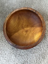 Brown Turned Wood Serving Bowl Round Solid Pattern Smooth Finish