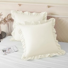 Ruffle Pillow Cases 26x26 Inches, Beige Square Ruffled Pillow Covers Set of 2...