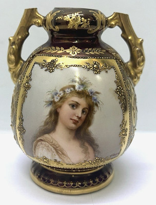 19th Cent Royal Vienna Style 4'' Porcelain Vase ''Ceres'' Roman Goddess Design