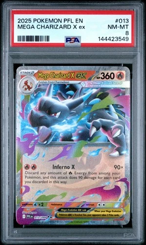 2025 POKEMON PFL EN-PHANTASMAL FLAMES #013 MEGA CHARIZARD X EX PSA 8
