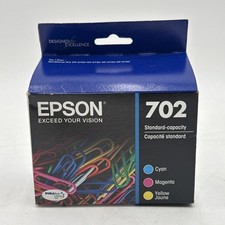 Genuine Epson 702 Cyan Magenta Yellow 3-Pack Combo Ink Cartridges Dated 05/2027
