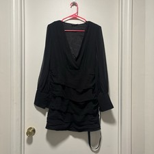 PrettyLittleThing chiffon ruched bodycon dress with long sheer sleeves Sz 8 NEW