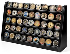 DecoWoodo Challenge Coin Display Case, 5 Row Military Coin Wooden Holder Rack...