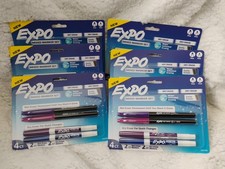 6 Packages Of Expo 4ct Fine Mixed 2 Dry / 2 Wet Erase Marker Assorted