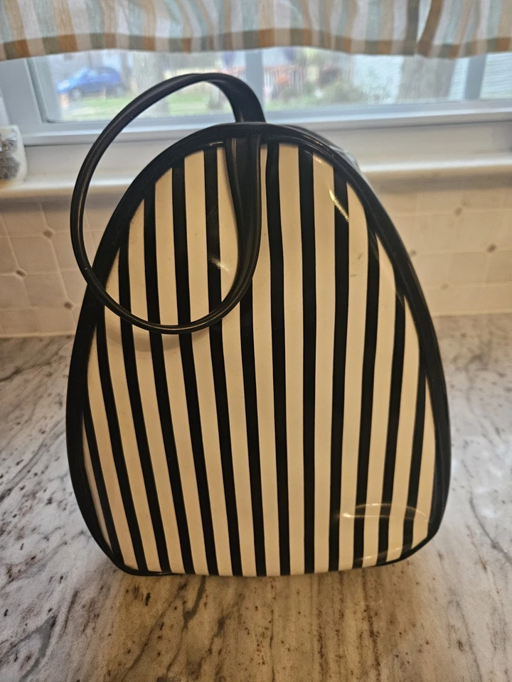 Bolso de zapatos de baile/ballet de vinilo vintage de los años 60 - blanco y negro Foto 3 de 4