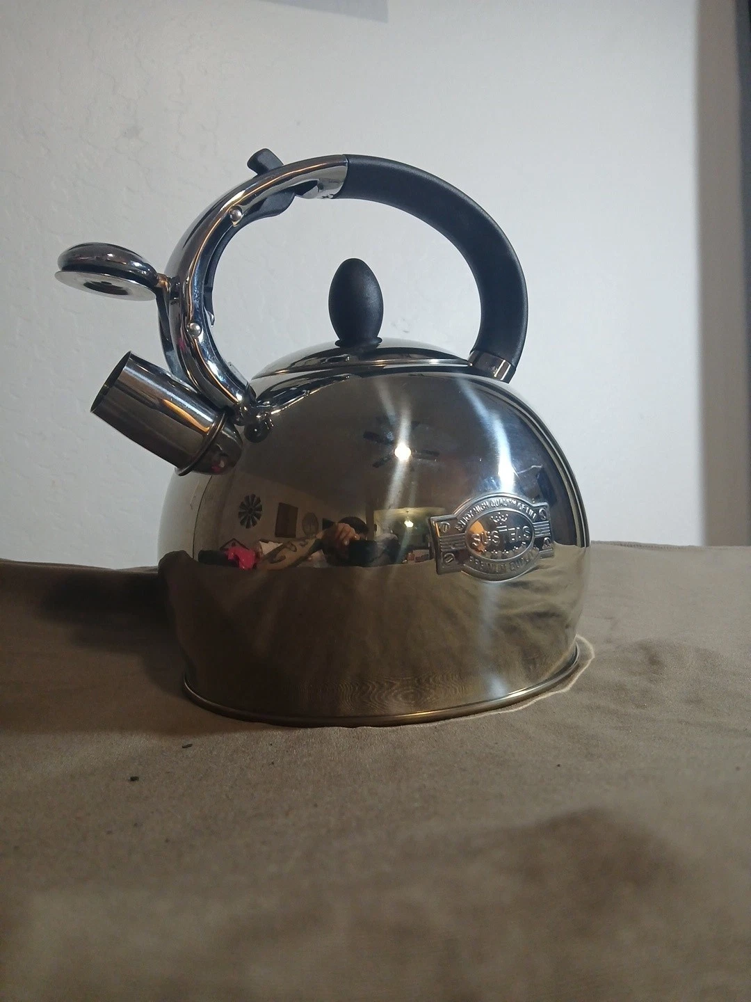 Susteas Stove Top Whistling Tea Kettle - Stainless Steel Finish - Cool Handle