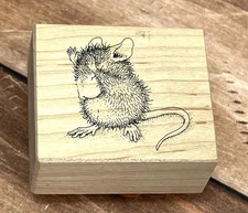 1999 HOUSE MOUSE C352 MUZZY WOOD / RUBBER STAMP BY STAMPA ROSA PRAYING WORSHIP