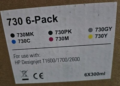 730 Ink Cartridge 300ml Set 6-Pack  Designjet T1600 T1700 T2600 HP 730 XL/730XL