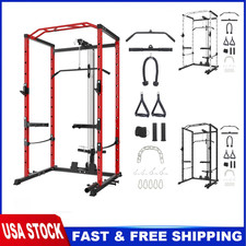 Power Cage Power Rack with Pulley System Squat Rack Full-Body Training Home Gym