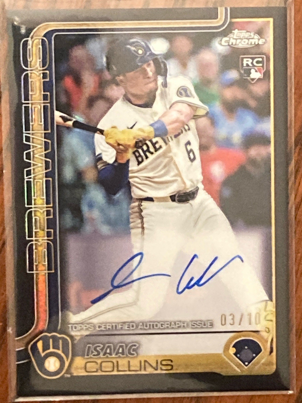 2025 Topps Chrome Isaac Collins Rookie Auto RC Autos Black Refractor /10 Brewers