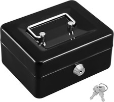 Small Cash Box with Removable Money Tray, Key Lock Metal Storage Box