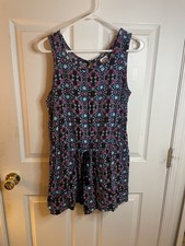Justice Pink And Blue Floral Black Romper With Tie Size 20