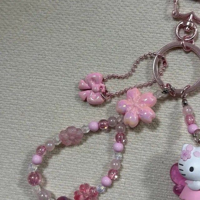 Sanrio Hello Kitty Sakura Bead Strap Keyring New