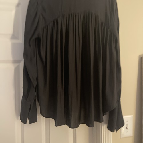 Free People Camicia Blusa Nera Setosa Fluida Top Con Cravatta Fiocco S - Foto 9 di 11