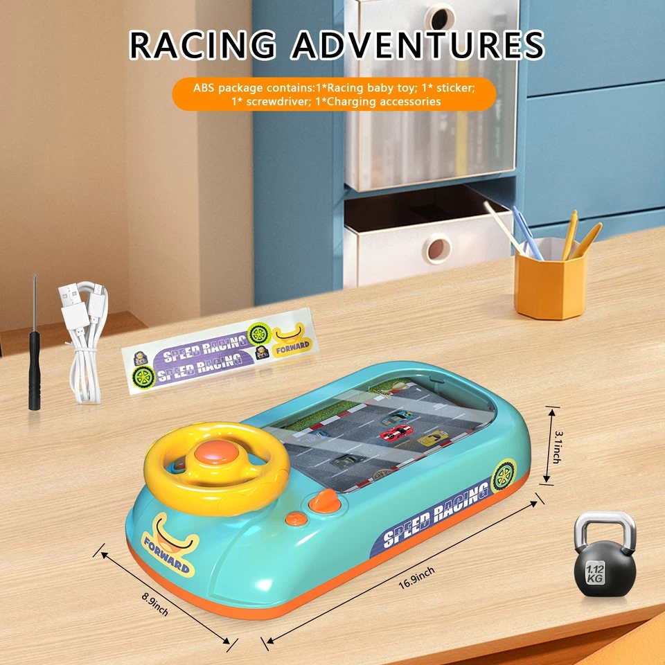 Juguete de aventura de carreras de coches con volante, juguetes musicales para niños y niñas-US Foto 2 de 3