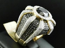 4Ct Round Cut Lab Created Black  White Diamond Mens Ring 14K Yellow Gold Plated