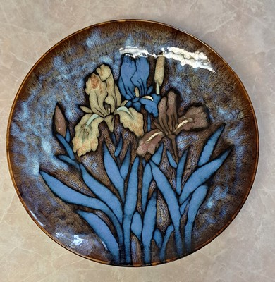 Vtg. Decorative 16'' IRIS PLATE PLATTER by Linon Blue Brown Wall Hanging 6 lbs.