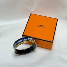 Hermes Enamel Bangle Bracelet Elephant Blue Silver Tone 19 5cm Wrist Used Japan