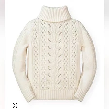 Hope & Henry Girls Organic Cotton Pointelle Turtleneck Sweater Cream Size S NWT