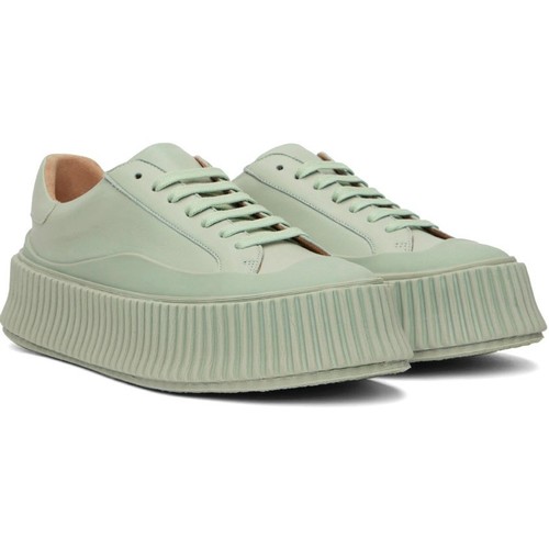 Jil Sander Jade Green Grained Leather Platform Sneakers EU 38 US 8 Low Top Cap
