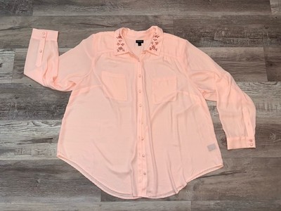 TORRID Madison - Light Pink Georgette Embellished Collar Button Front Blouse 3X