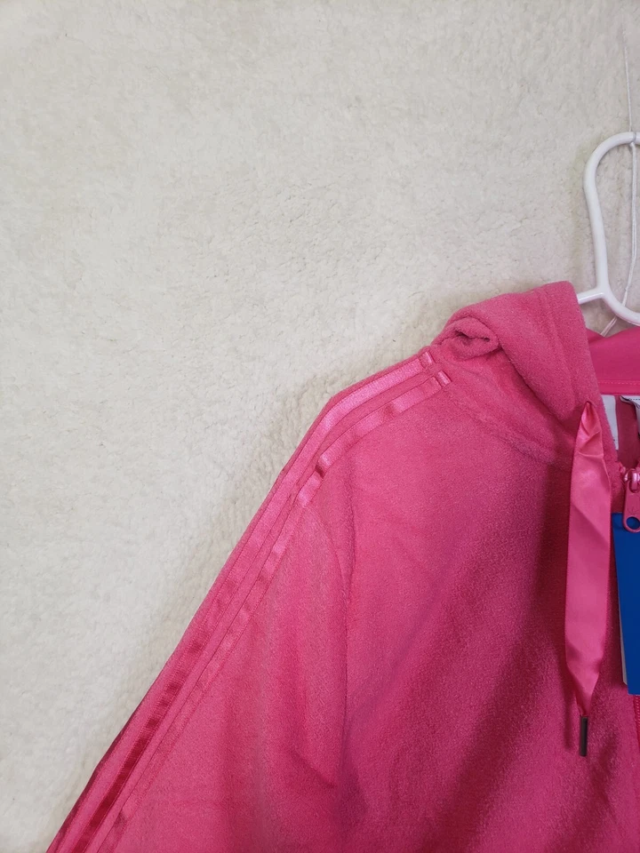 Adidas Mujer Sudadera Grande Rosa Rayas Mezcla de Algodón Con Capucha Cremallera Completa Calce Corto Foto 2 de 4