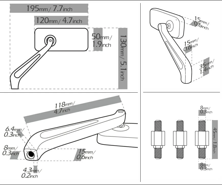 ESPEJO CONVEXO CNC aluminio CLÁSICO CROMO M8 se adapta a KYMCO PGO Honda Suzuki scooter Foto 2 de 4