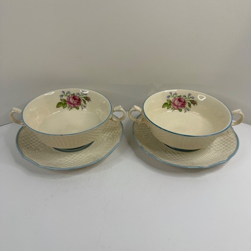 Set of 2 Vintage Fondeville Ambassador Ware England Cream Soup Cups with Saucers - 第 1/12 張圖片