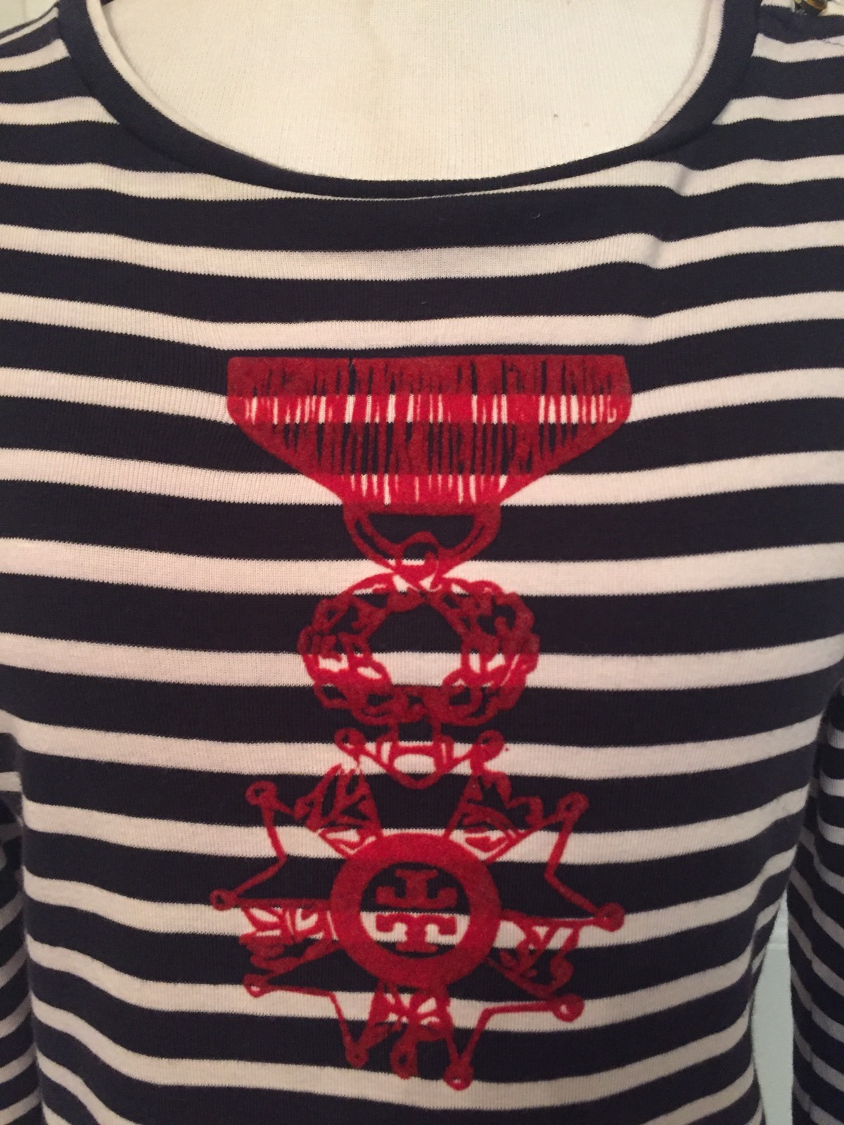 Tory BURCH top Blue White Striped Cotton Knit Red T Design Nautical Size S thumbnail 4